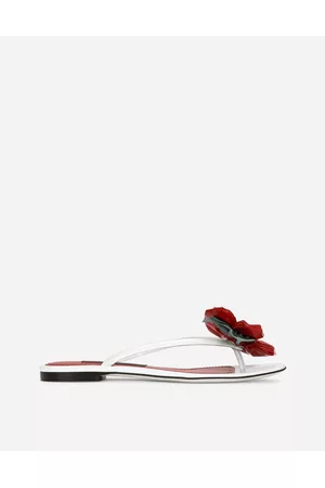 Dolce & Gabbana Thong Sandals - Sandals and Wedges - Patent leather thong sandals with floral embellishment female 40.5