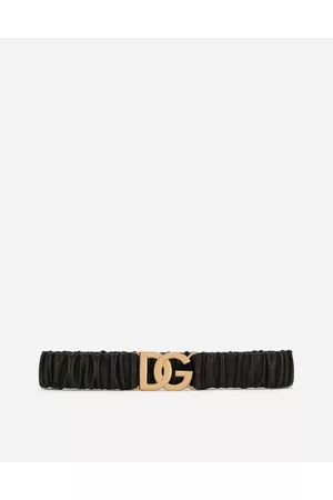 Dolce & Gabbana Belts - Elasticated And Gathered Nappa Leather Belt With Dg Logo - Woman Belts 85
