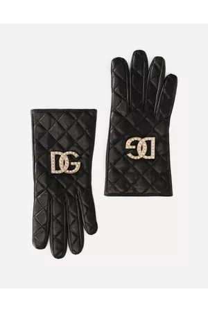 Dolce & Gabbana Hats - Quilted Nappa Leather Gloves With Dg Logo - Woman Hats And Gloves 6/2