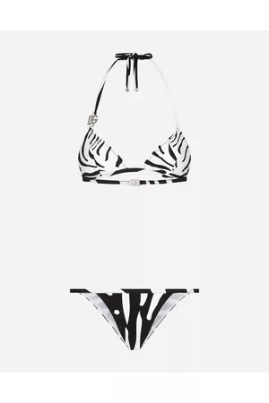 Dolce & Gabbana Triangle Bikinis - Zebra-print Triangle Bikini With Dg Logo - Woman Beachwear 1