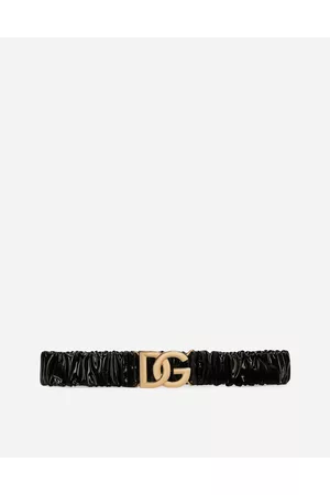 Dolce & Gabbana Belts - Elasticated And Gathered Patent Leather Belt With Dg Logo - Woman Belts 85