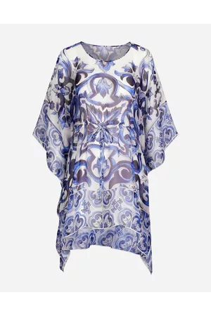 Dolce & Gabbana Printed Dresses - Short Majolica-print Chiffon Caftan - Woman Dresses 36