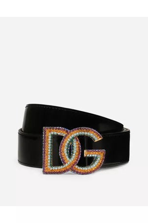 Dolce & Gabbana Belts - Polished Calfskin Belt With Crystal Dg Logo - Woman Belts 70