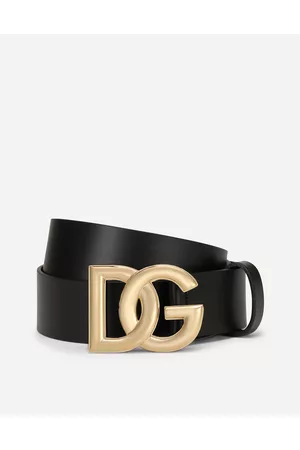 Dolce & Gabbana Belts - Lux Leather Belt With Crossover Dg Logo Buckle - Man Belts 80
