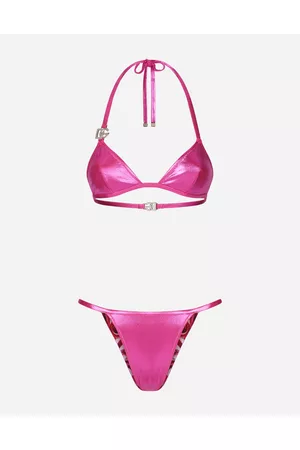 Dolce & Gabbana Triangle Bikinis - Laminated Triangle Bikini Top With Dg Logo: - Woman Beachwear 1