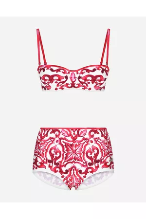 Dolce & Gabbana High Waisted Bikinis - Majolica Print Balconette Bikini Top And Bottoms - Woman Beachwear 1