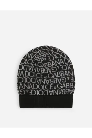 Kid's Beanie Black and Gray Leopard Wool-Blend Knit Jacquard