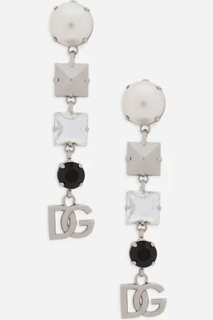 Dolce & Gabbana Drop Earrings With Rhinestones And Dg Logo - Woman Bijoux Metal Onesize