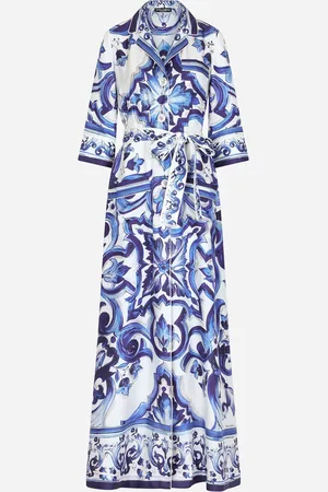 Dolce & Gabbana Long Majolica-print Twill Shirt Dress - Woman Coats And Jackets Blue Silk 36