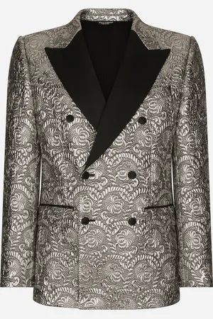 Dolce & Gabbana Sicilia Double-breasted Lamé Jacquard Tuxedo Jacket - Man Suits And Blazers Silver 48