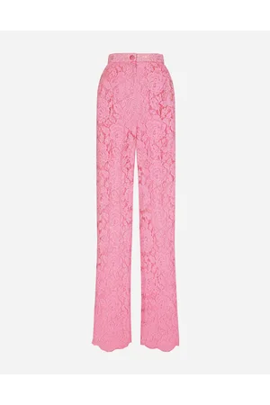 Flared branded stretch lace pants in Pink for