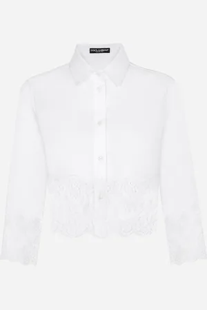 Dolce & Gabbana Cropped Poplin Shirt With Lace Inserts - Woman Shirts And Tops Cotton 36