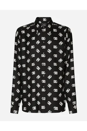 Dolce & Gabbana DG Monogram Print Silk Button-Up Shirt in White