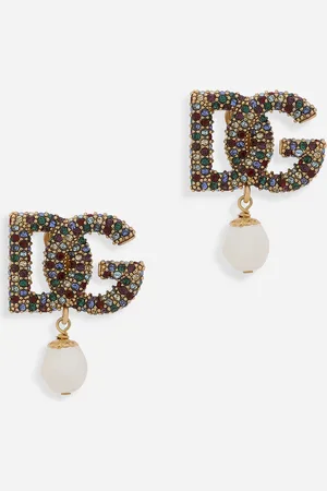 Dolce & Gabbana Dg-logo Earrings With Colorful Rhinestones And Pearls - Woman Bijoux Multi-colored Metal Onesize