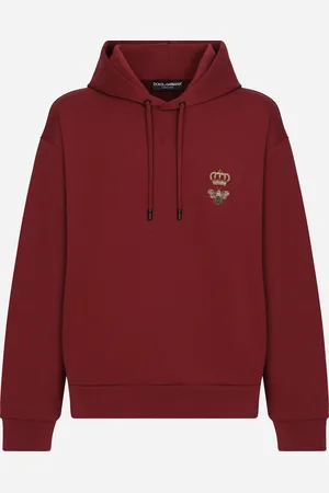 Dolce & Gabbana Cotton Jersey Hoodie With Embroidery - Man Sweatshirts Burgundy Cotton 54