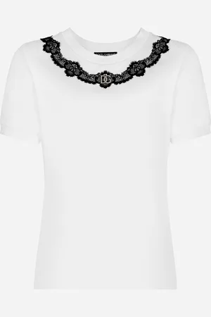 Dolce & Gabbana Jersey T-shirt With Dg Logo And Lace Inserts - Woman T-shirts And Sweatshirts 38