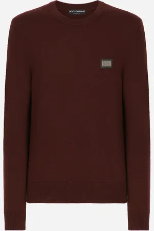 Dolce & Gabbana Wool And Cashmere Round-neck Sweater - Man Sweaters And Cardigans Burgundy Wool 44
