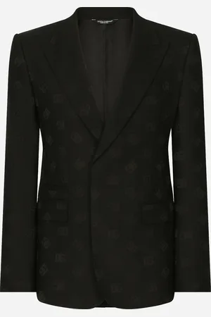 Dolce & Gabbana Single-breasted Wool Sicilia-fit Jacket With Jacquard Dg Detailing - Man Suits And Blazers Wool 48