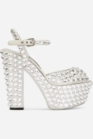 Dolce & Gabbana Satin Platforms With Fusible Rhinestones - Woman Sandals And Wedges 37