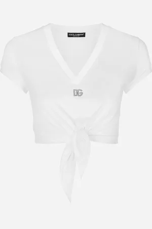 Dolce & Gabbana Jersey T-shirt With Dg Logo And Knot Detail - Woman T-shirts And Sweatshirts Cotton 46