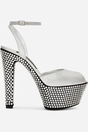 Dolce & Gabbana Mirrored-effect Calfskin Platforms With Fusible Rhinestones - Woman Sandals And Wedges 39