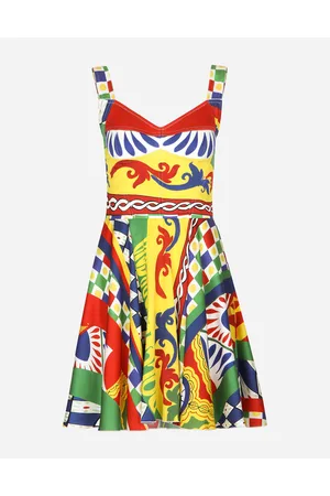 Majolica-print charmeuse bustier dress in Multicolor for