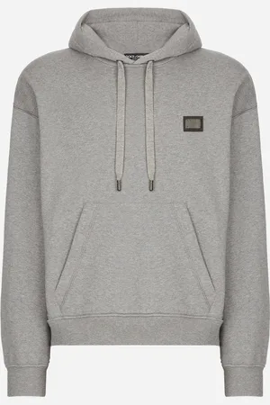 Dolce & Gabbana Jersey Hoodie With Branded Tag - Man Sweatshirts Gray Cotton 52