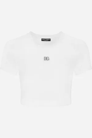Dolce & Gabbana Cropped Jersey T-shirt With Dg Logo - Woman T-shirts And Sweatshirts Cotton 50