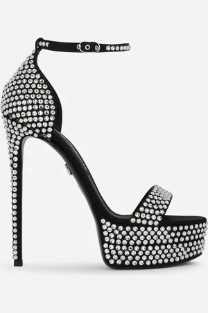 Dolce & Gabbana Satin Platform Sandals With Fusible Rhinestones - Woman Sandals And Wedges Multi-colored Viscose 35.5