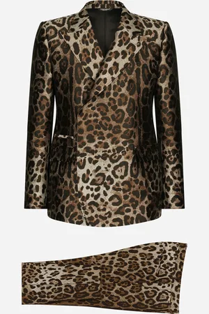 Dolce & Gabbana Double-breasted Leopard-design Jacquard Sicilia-fit Suit - Man Suits And Blazers Multi-colored Fabric 48