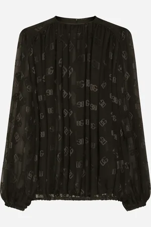 Dolce & Gabbana Devoré Satin Blouse With All-over Dg Logo - Woman Shirts And Tops 48