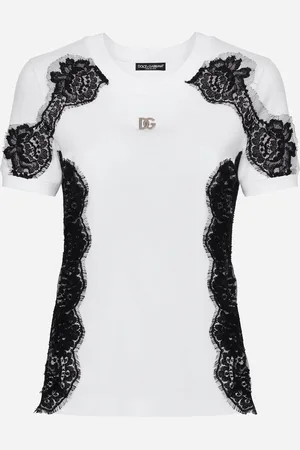 Dolce & Gabbana Jersey T-shirt With Dg Logo And Lace Inserts - Woman T-shirts And Sweatshirts Multi-colored 36