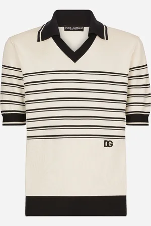 Dolce & Gabbana Striped Silk V-neck Polo-shirt With Dg Logo - Man Sweaters And Cardigans 48