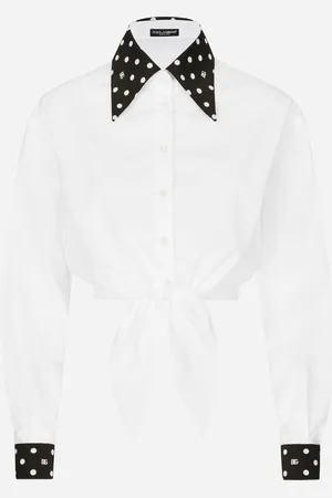Dolce & Gabbana Cropped Cotton Poplin Shirt With Knot Detail And Polka-dot Print - Woman Shirts And Tops 38