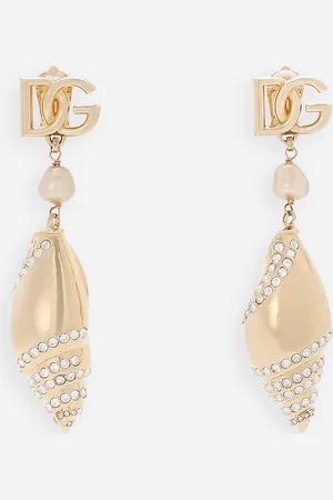 Dolce & Gabbana Earrings With Rhinestone-detailed Shell And Dg Logo - Woman Bijoux Metal Onesize