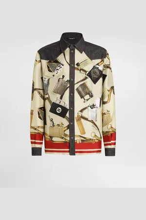 Dolce & Gabbana Silk And Denim Shirt With Lighter Print - Man Denim Multi-colored 38