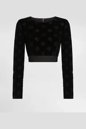 Dolce & Gabbana Cotton Chenille Crop Top With Jacquard Dg Logo - Woman T-shirts And Sweatshirts Cotton 36
