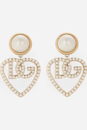 Dolce & Gabbana Drop Earrings With Cabochon Details And Dg Logo Heart - Woman Bijoux Metal Onesize