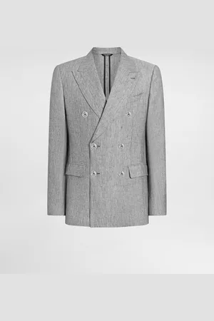 Dolce & Gabbana Sicilia Light Double-breasted Jacket In Linen Canvas - Man Suits And Blazers Gray 46