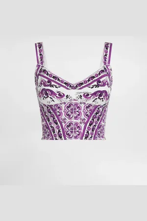 Dolce & Gabbana Majolica-print Charmeuse Bustier Top - Woman Shirts And Tops Silk 36