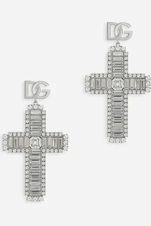 Dolce & Gabbana Cross Earrings With Rhinestone Accents - Woman Bijoux Metal Onesize