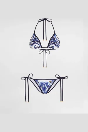 Dolce & Gabbana DG EXCLUSIVE Majolica- Triangle Bikini - Woman Swimwear Blue Fabric 3