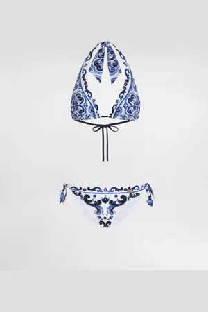 Dolce & Gabbana DG EXCLUSIVE Majolica- Triangle Bikini - Woman Swimwear Blue Fabric 1