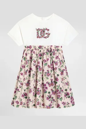 Dolce & Gabbana Flower-print Jersey And Poplin Dress - Woman Dresses Multi-colored 2 Years