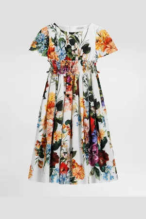 Dolce & Gabbana Flower- Short-sleeved Poplin Dress - Woman Dresses 2 Years
