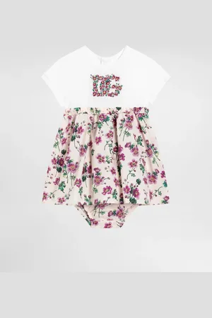 Dolce & Gabbana Flower Jersey Dress With Dg Logo Embroidery - Woman Dresses Multi-colored 3/6 Months