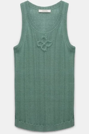 Dorothee Schumacher Linen blend ribbed tank top with D-rose embroidery