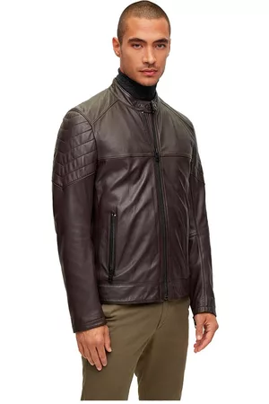 HUGO BOSS Men Leather Jackets - Joset 10238644 01 Leather Jacket Brown 46 Man