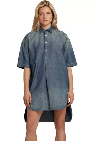 G-Star Women Short & Mini Dresses - Shirt Short Sleeve Dress Blue L Woman