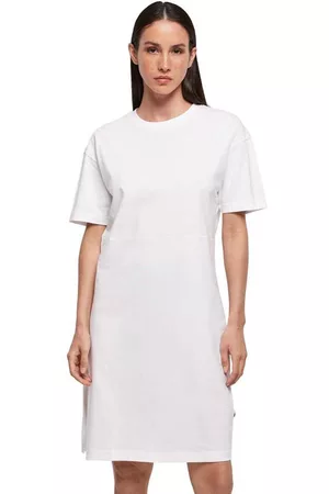 Build Your Brand Women Short & Mini Dresses - Organic Oversized Short Sleeve Short Dress White 2XL Woman